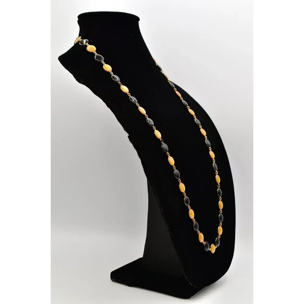 Vintage Black Gold Necklace Enamel Chain Gold Round Dot Circle Linked BinBD
